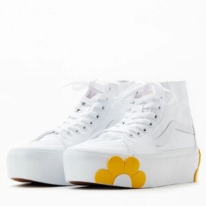 Vans Women's White and Yellow Flower High-Top Sneakers